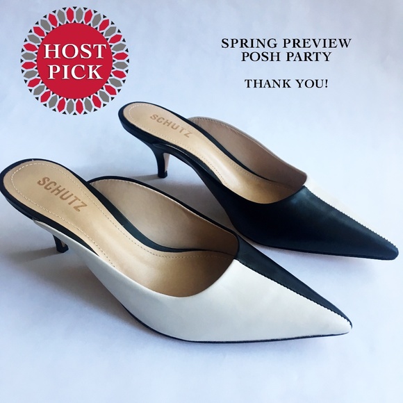 SCHUTZ Shoes - New Keilla Leather Mule Black & Cream 7.5